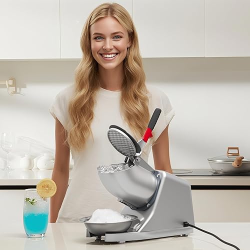 Miniatura 7 de Máquina eléctrica de 4 cuchillas para hacer hielo de 300 W, máquina de hacer cono de nieve de 143 librashora, máquina de hielo afeitado de acero