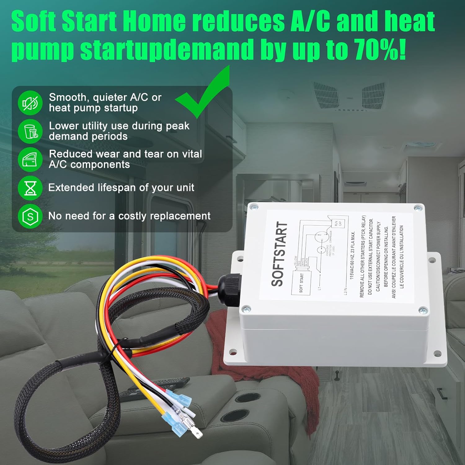 AC Capacitor Soft Start Control Kit 1497-3601 for Coleman-Mach 450XX 452XX 470XX 472XX 480XX 482XX Series for RV Air Conditioning Auxiliary Starter, Reduce the Starting Current of the Compressor