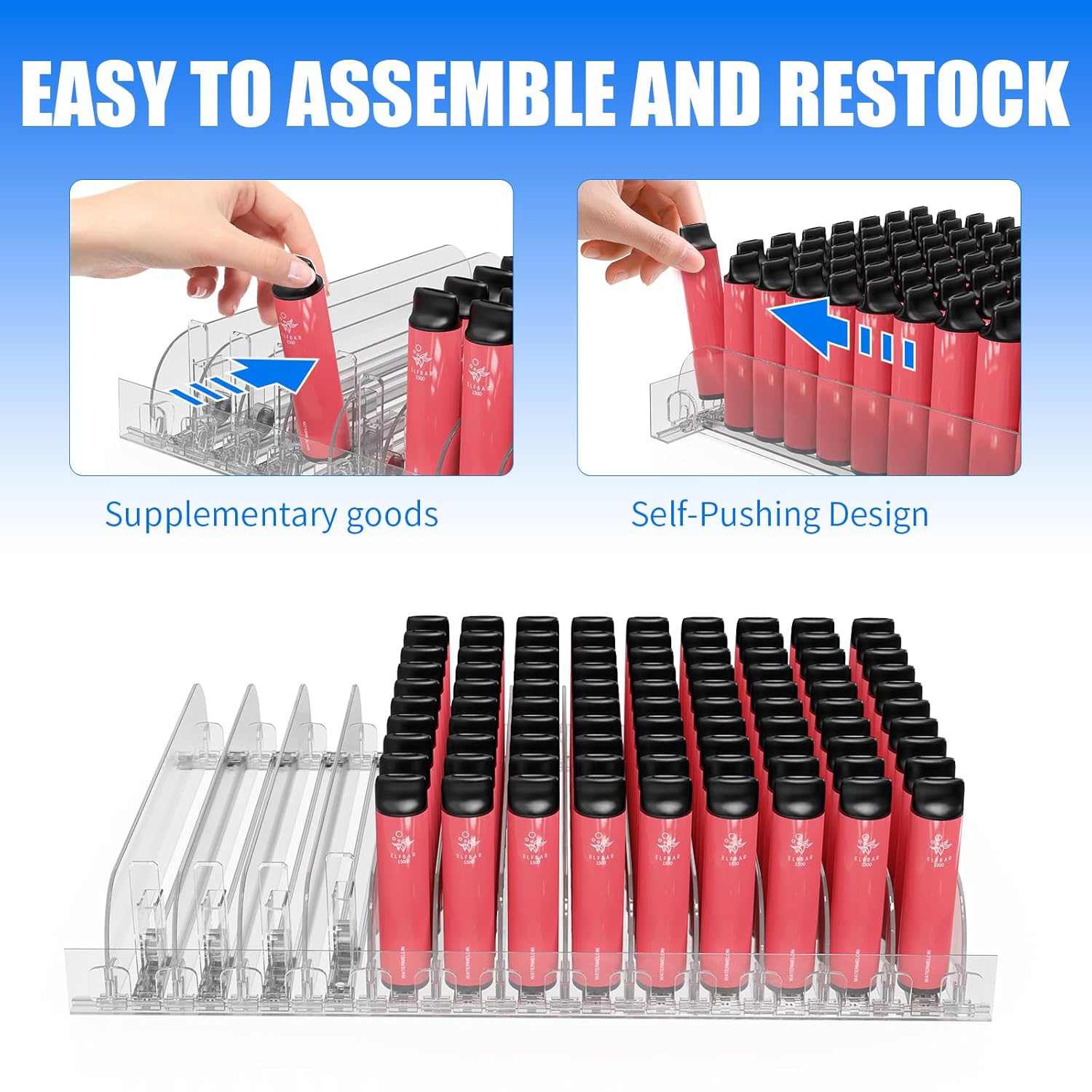 Adjustable Width Cosmetic Shelf Pusher System，Automatic Spring-Loaded Lipstick&Nail Polish Display Rack，Mini Merchandise Smart Organizer Dispenser（13 Rows）