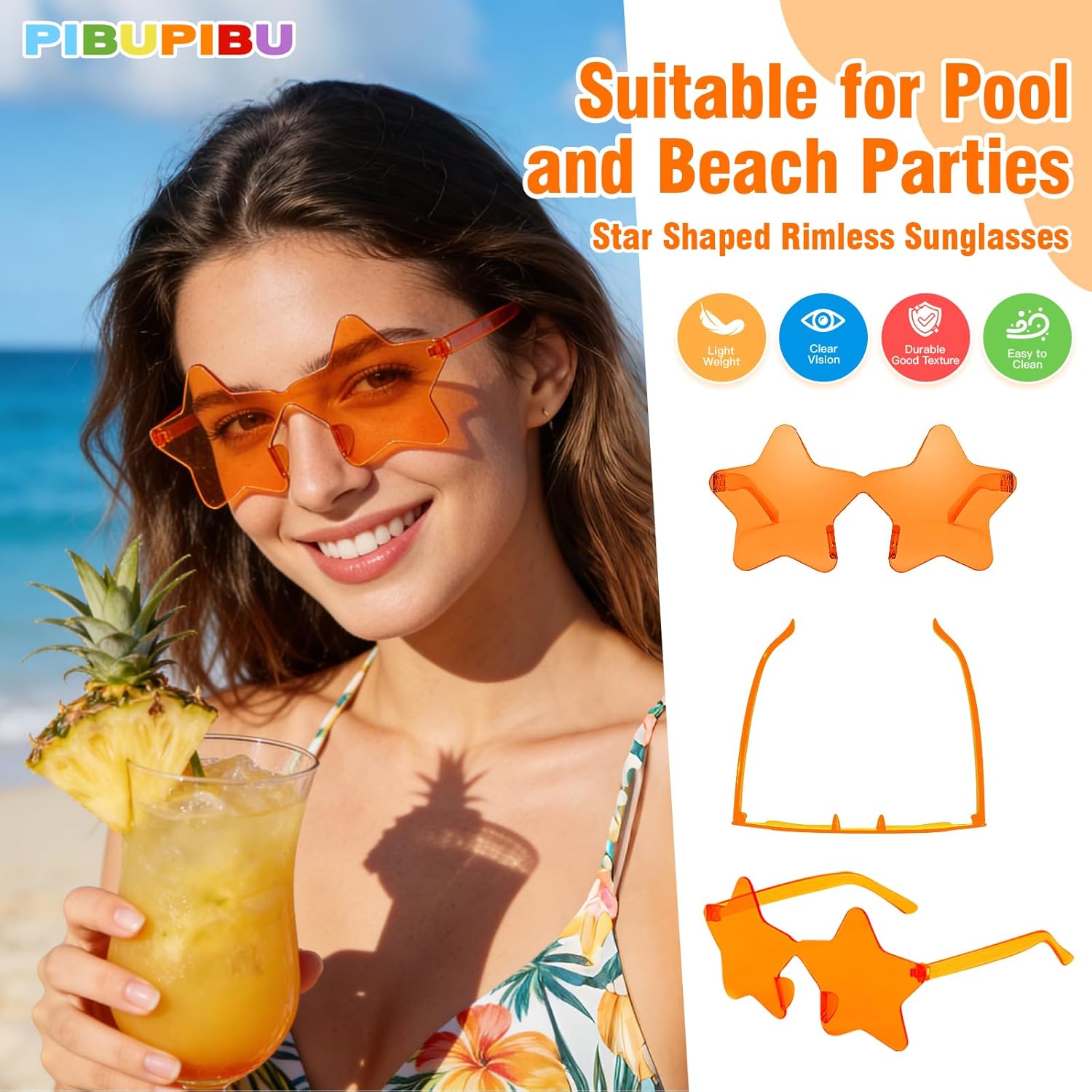 Pibupibu 48 Pack Fun Mixed/Heart/Star Party Sunglasses Bulk Adults, Rimless Colorful Bachelor Party Glasses - Image 3