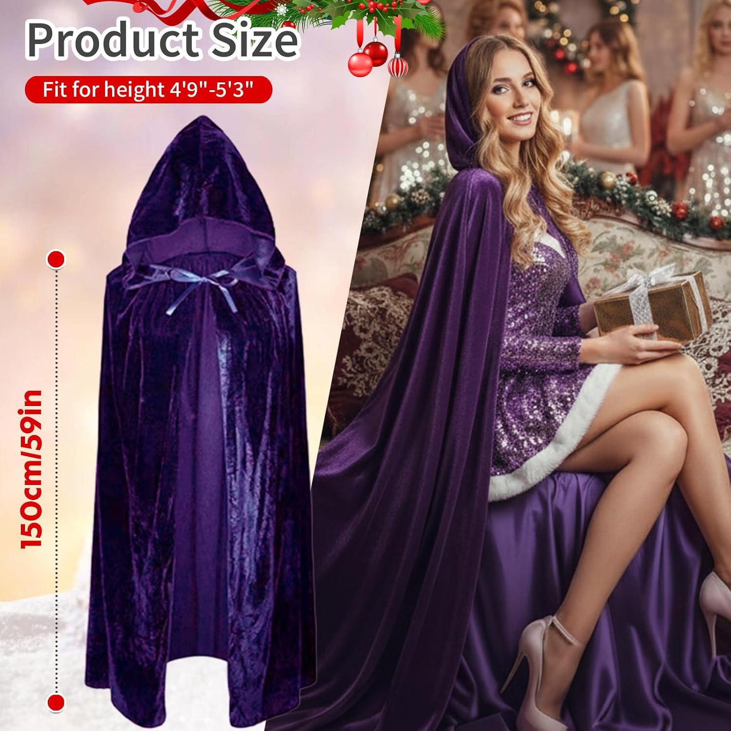 ShellKingdom Unisex Velvet Cloak with Hood, Halloween Witch Cosplay Costume