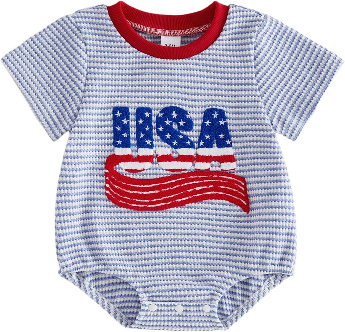 4th Of July Baby Boy Outfit Newborn Infant Waffle Short Sleeve Bubble Romper Toddler Cute Summer Patriotic Clothes