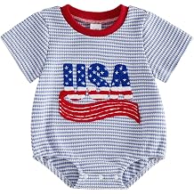 4th Of July Baby Boy Outfit Newborn Infant Waffle Short Sleeve Bubble Romper Toddler Cute Summer Patriotic Clothes