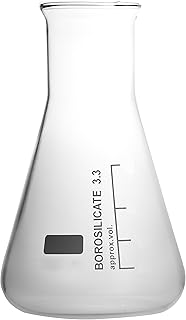 Erlenmeyer - Frasco de 500 ml, cuello ancho, con graduaciones y borde de cuentas, hecho de vidrio de borosilicato 3,3, unidad de embalaje completa