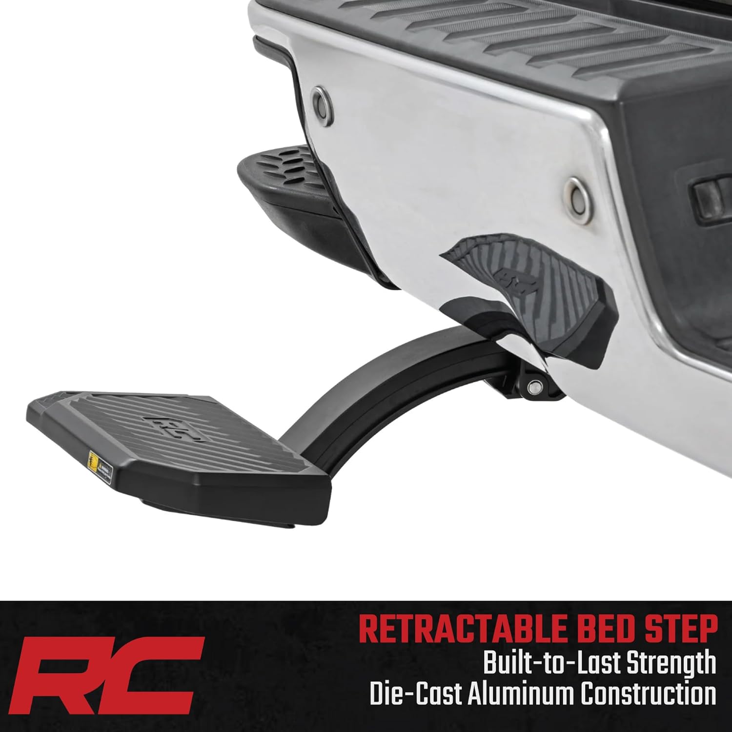 Rough Country Retractable Bed Step for Chevy Silverado & GMC Sierra 1500 (2014-2018) - Manual Pull Tailgate Non-Slip Truck Step