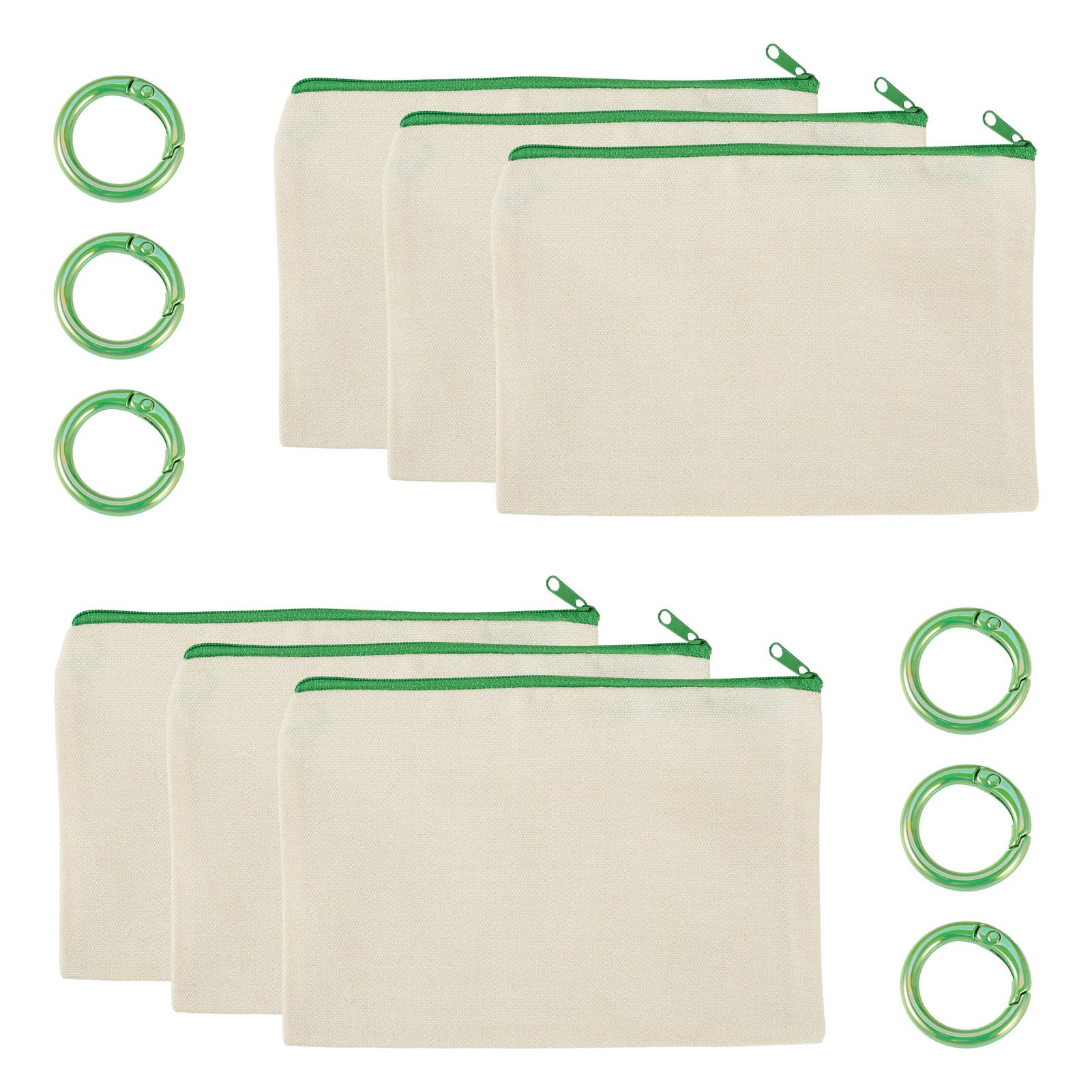 Bestewelry 6 pcs Canvas Travel Cosmetic Bags Blank Canvas Makeup Bags Blank Fabric Pencil Cases with Rings for Students School Storage Women Travel Makeup Organizer, Green Yellow