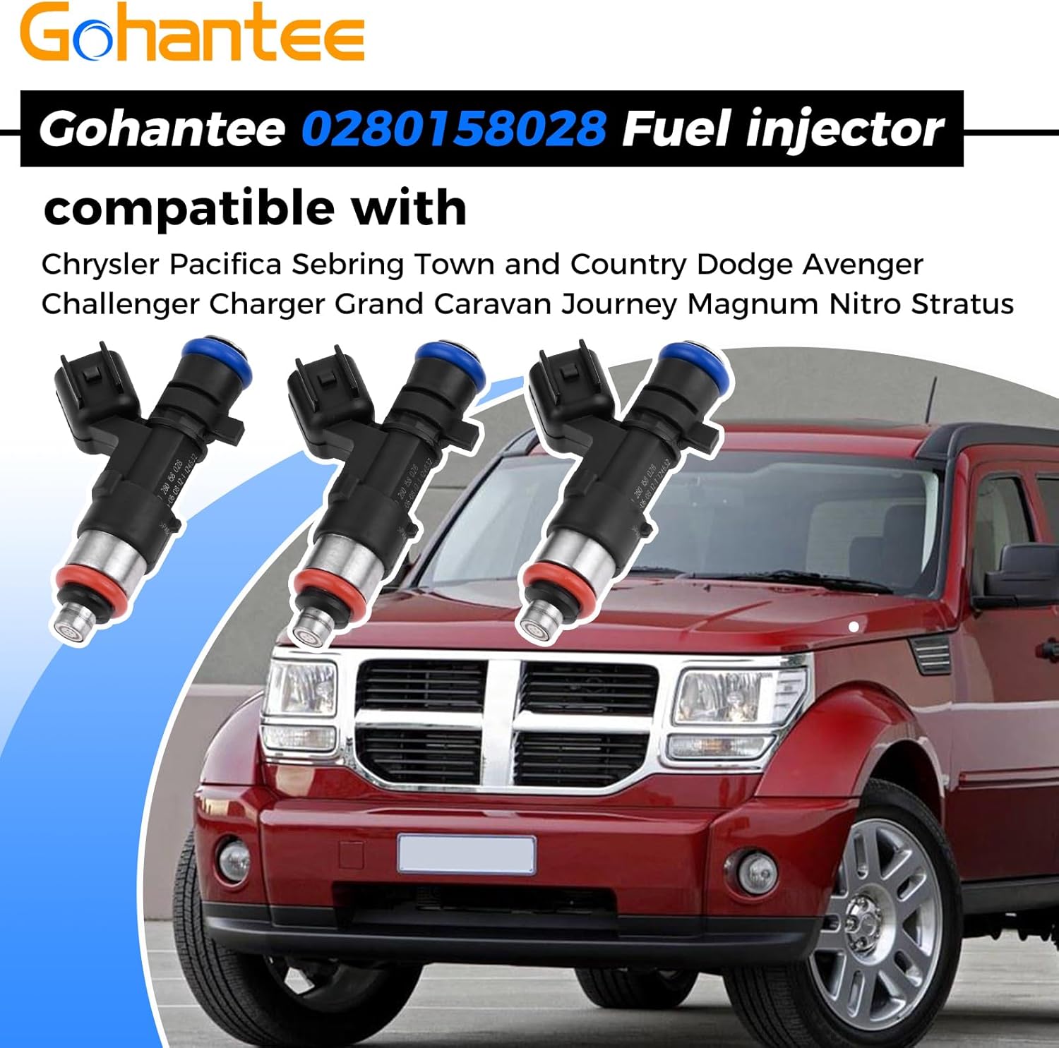 0280158028 Fuel Injectors Compatible with Chrysler 300 Pacifica Sebring Town and Country Dodge Avenger Challenger Charger Grand Caravan Journey Magnum Nitro Stratus 04591986AA Fuel Injector Set of 6