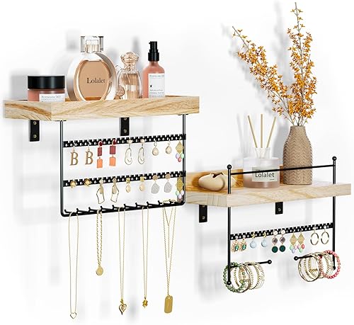 Miniatura 8 de Lolalet Organizador de joyas colgante de montaje en pared, organizador de joyas con aretes, pulseras, collares, ganchos, regalo del día de la madre,