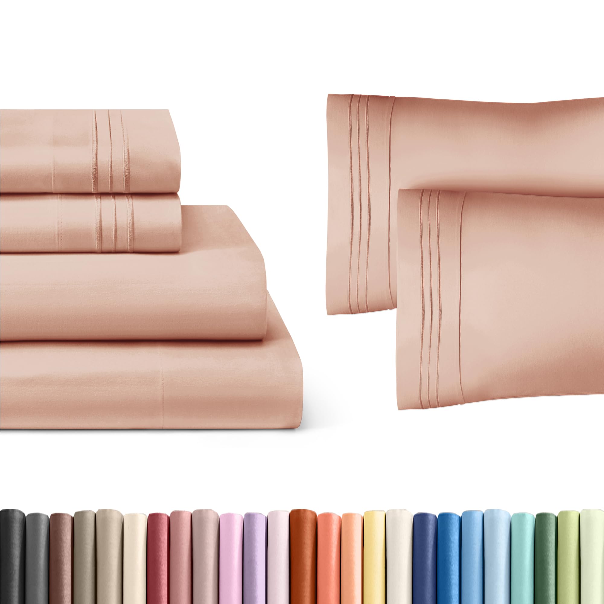 Mauve 4-Piece Sheet Set & Pillowcase Bedding Bundle (Queen Size) - Bed Set Includes Complete Queen Sheet Set & 2 Queen Pillowcases - Hotel Luxury Quality - Cooling Sheets & Pillowcase Bedding Set