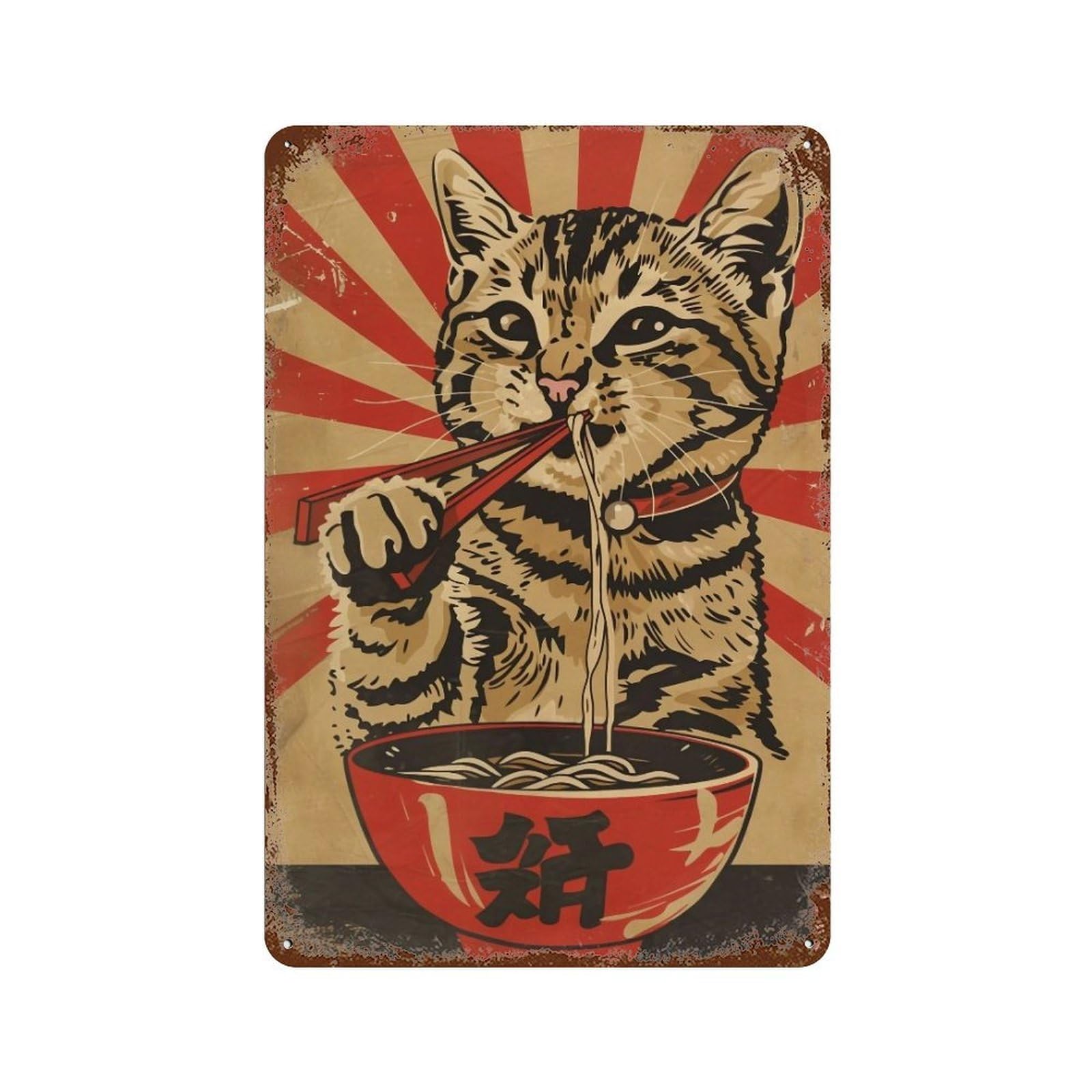 FHUYEURHRY Cat-Eating-Ramen_02 Wall Decor Retro Iron Vintage Art Metal Tin Sign Poster Modern Home Cofffee Club Art Bar Shop Decorations Style 30x20cm