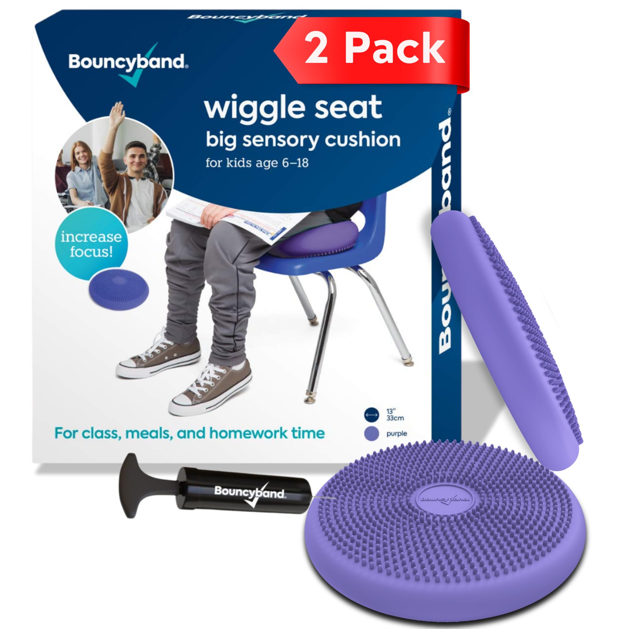 Bouncyband 2Pcs Sensory Core Balance Wobble Cushion Physio - Air Stability Inflatable Balance Disc for Chair & Floor - Purple Balance Cusion Sensory Wiggle Seat By Playlearn (27cm)