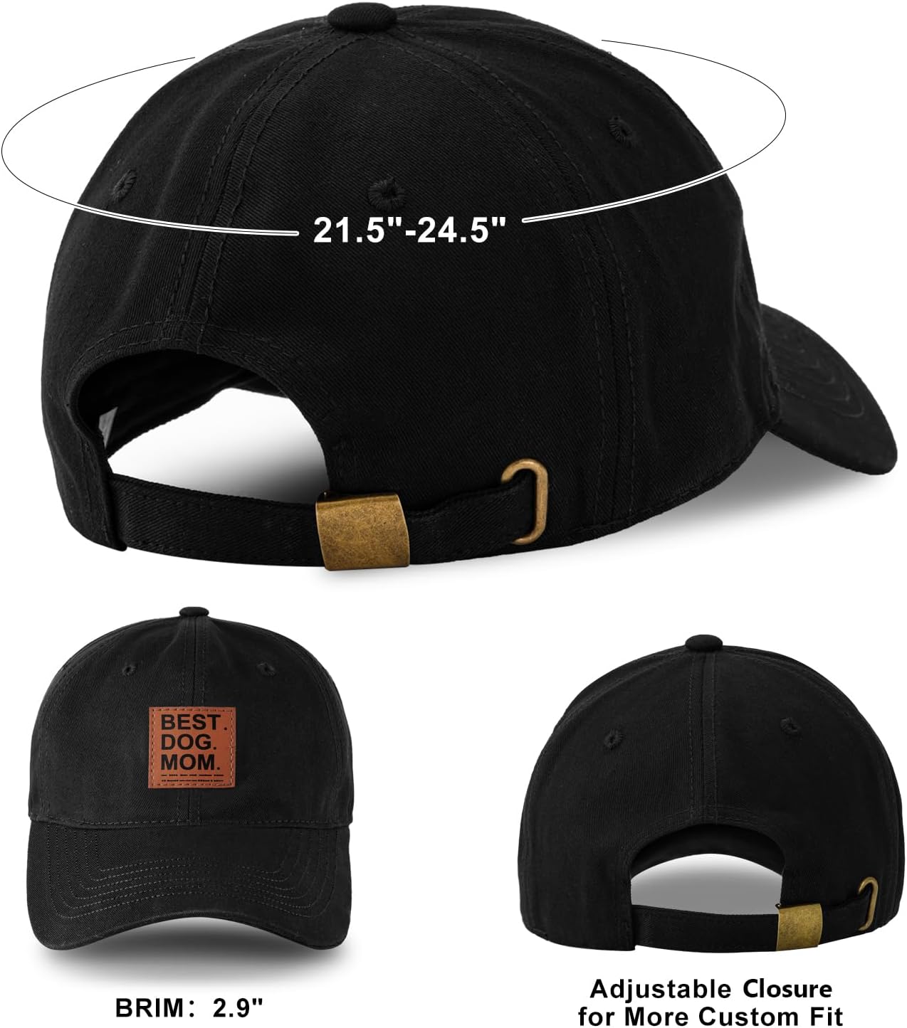 Dog Mom Hat Gifts for Women, Mothers Day Birthday Gifts for Mom, Black Cotton Adjustable Baseball Cap for Dog Lovers - Image 7