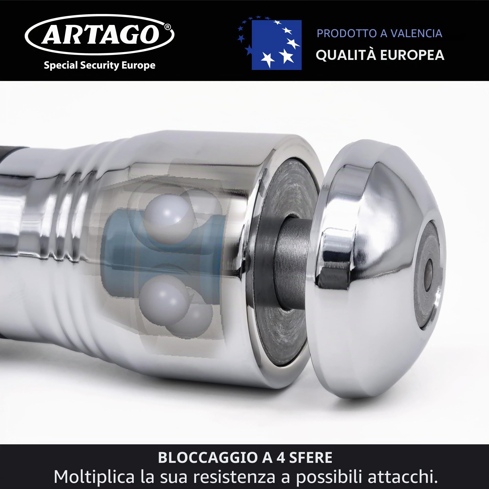 Artago 562-I Bloccadisco Moto Alta Gamma + Regalo Supporto di Trasporto, Blocco a 4 Sfere in Acciaio, Cromato, Serratura Alta Sicurezza, Lucchetto Antifurto Pinza Blocca Disco Moto Ruota Scooter