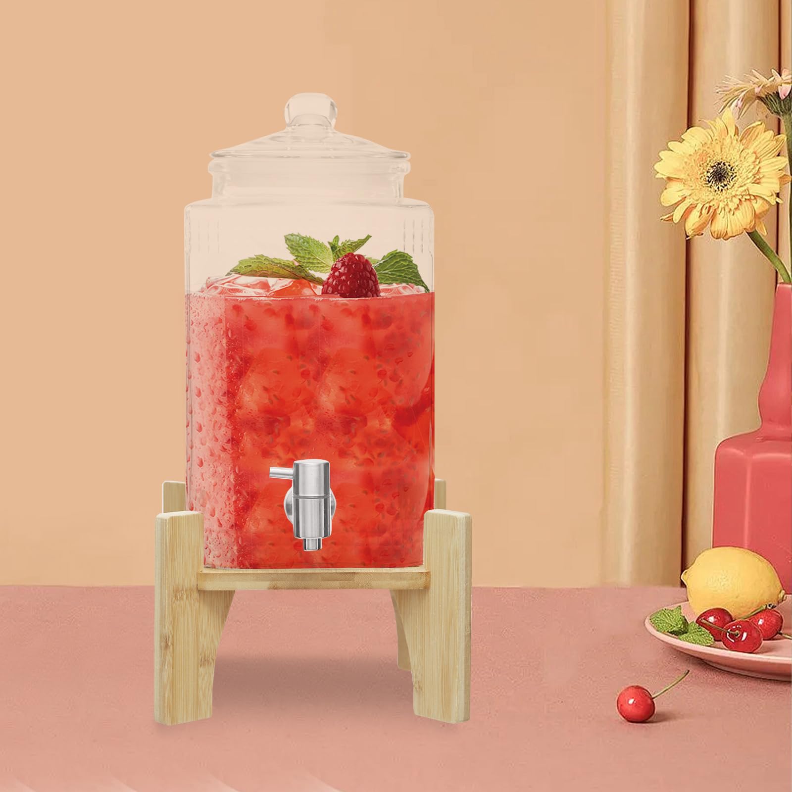 Dispenser di bevande in vetro con rubinetto, distributore di succhi d'acqua, capacità 5 litri per teiera alla frutta per la preparazione di tè freddo, limonata e succhi di frutta