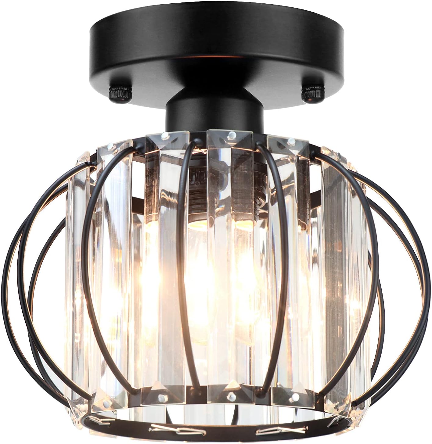 Industrial Semi Flush Mount Ceiling Light, Antique Clear Crystal Ceiling Light Fixture, Hallway Light Fixtures Ceiling, Farmhouse Light Fixture for Hallway Corridor Kitchen Bathroom Bedroom Passway