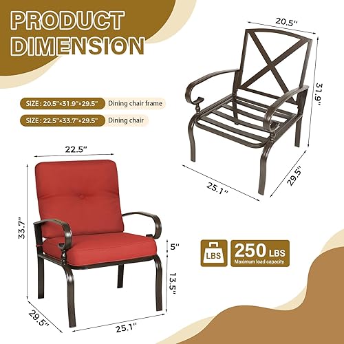 Miniatura 8 de Incbruce Juego de 2 sillas de comedor de metal para exteriores, sillas de patio de hierro forjado, con estructura de acero, silla de jardín para