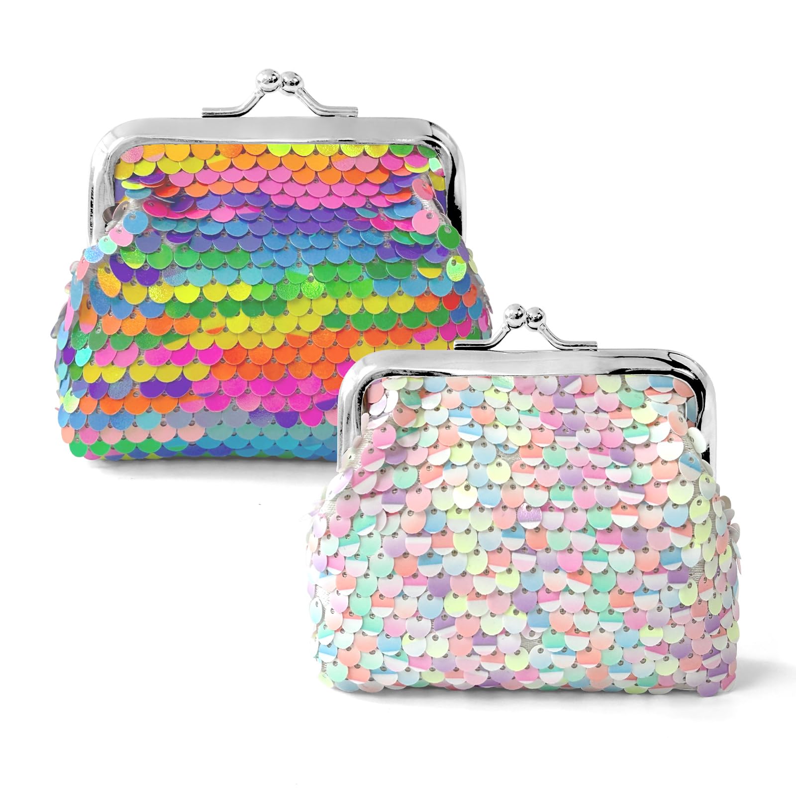 Kiss-lock Coin Purse for Girls Women Double Sided Sequin Mini Change Purses Kids Cute Small Coin Pouch Tiny Coin Wallet Key Holder