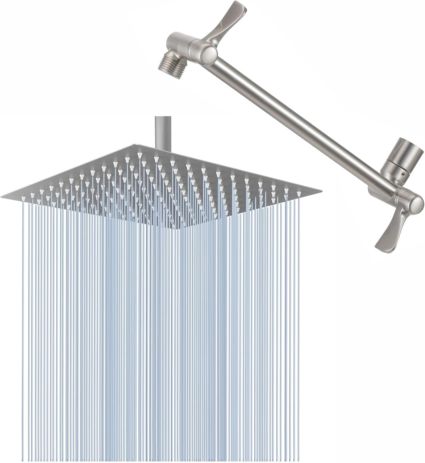 Voolan 12'' Rain Shower Head with 11'' Shower Extension Arm, High Flow Large Rainfall Shower Heads Made of Stainless Steel, Waterfall Bathroom Square Showerhead, Ceiling or Wall Mount, Brushed Nickel