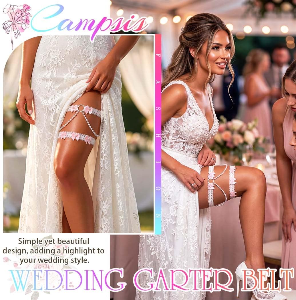Campsis Wedding Garter for Bride, Pearl Garter Belt for Bridal