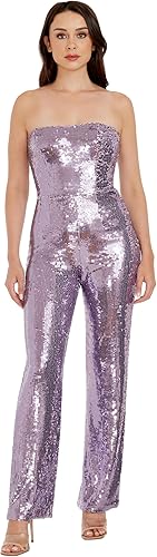 Dress the Population Women's Andy Strapless Sequin Wide Leg Jumpsuit, Lavender M