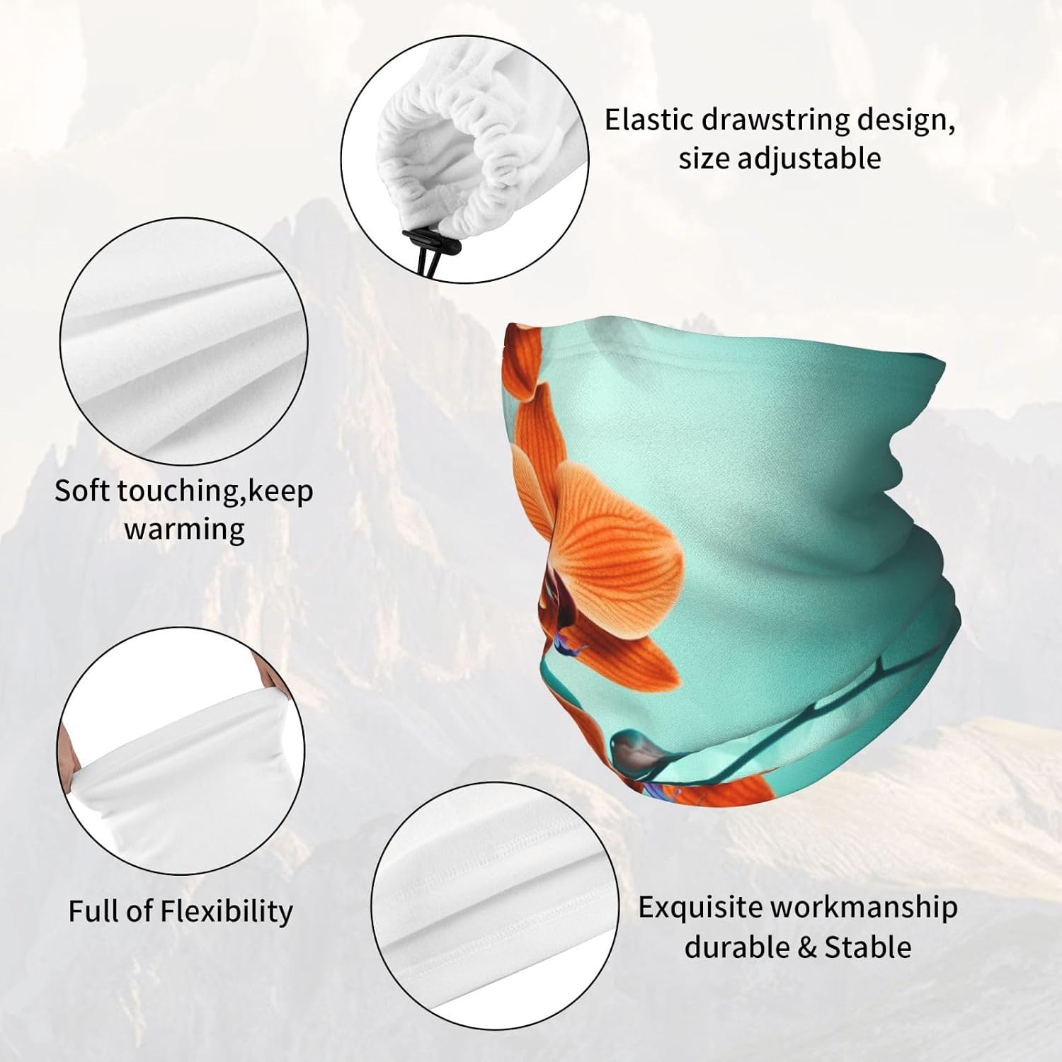 Winter Neck Warmer for Men Women, Teal and Orange Orchid Neck Gaiter UV Sun Protection Face Mask Windproof Cold Weather Face Cover Thermal Ski Mask Scarf for Outdoor Sports Bandana
