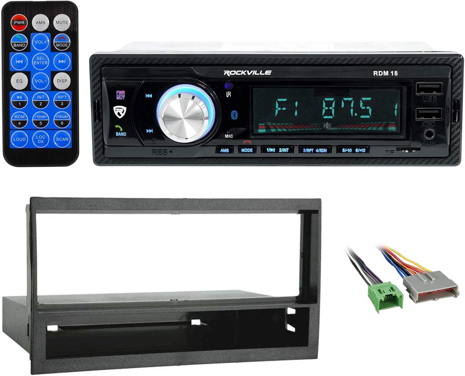 Audiosavings Bundle: Rockville RDM18 V2 in-Dash Car Digital Media Bluetooth USB/SD Receiver Bundle with 99-5800 Radio Mounting Multi-kit & 70-5600 Radio Wiring Harness (3 Items)