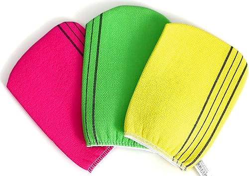 Bastex Paño exfoliante de baño. Paño de toalla coreano genuino utilizado para exfoliar. Manopla exfoliante para uso en baño y ducha, 3 piezas (6.7 x