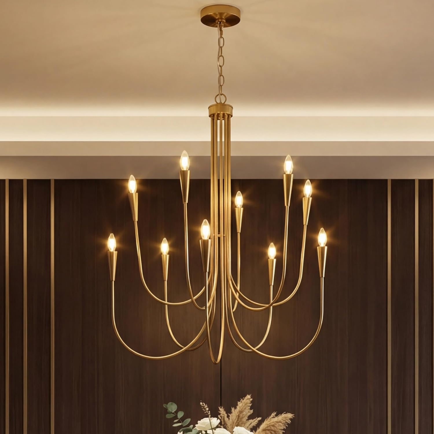 Tribesigns 10-Light Modern Gold Chandelier, U-Shaped Arms Chandelier Light Fixtu…