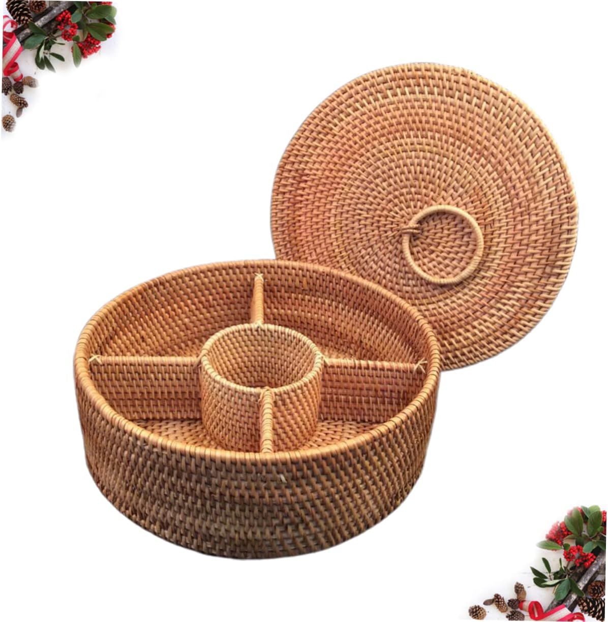Elegant Rattan Basket Bread Basket Woven Storage Lid Fruit Food Container