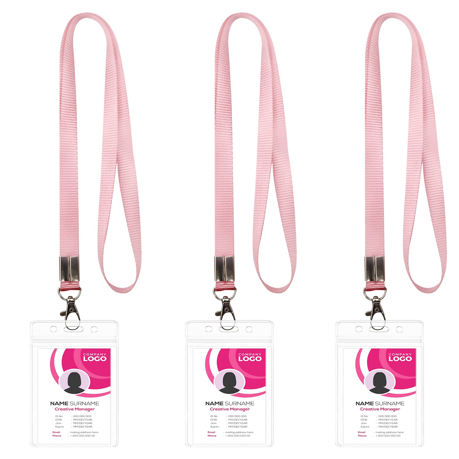 Lanyard-Lanyard with Card Protector 3Pcs，Lanyards for Neck with Card Holder, Transparent Badge Holder, Neck Strap Lanyard Metal Clip for Keys, Pink Lanard for Women & Men