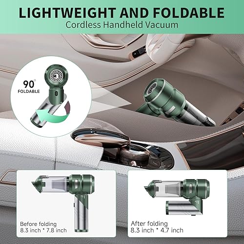 Miniatura 5 de Aspiradora portátil inalámbrica de 22000 PA de mano de alta potencia, aspiradora plegable recargable con motor sin escobillas, soplador de aire,