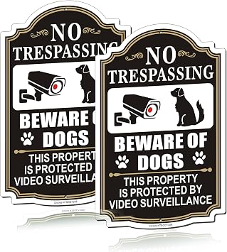 2 Pack Beware of Dogs Sign, 12" x 8" Rust Free Aluminum, Black