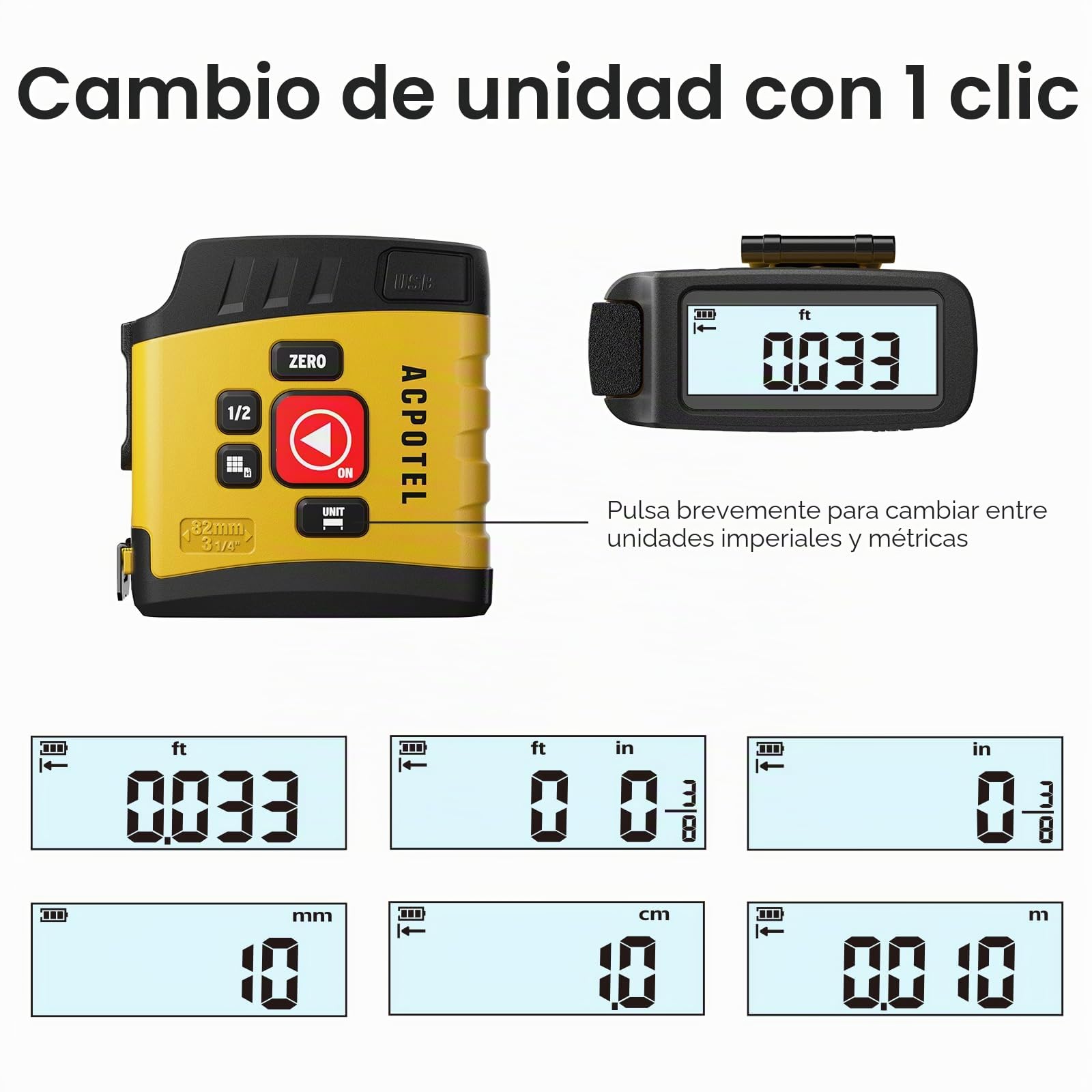 Cinta métrica digital 2 en 1 5M inteligente impermeable recargable modo Pitágoras