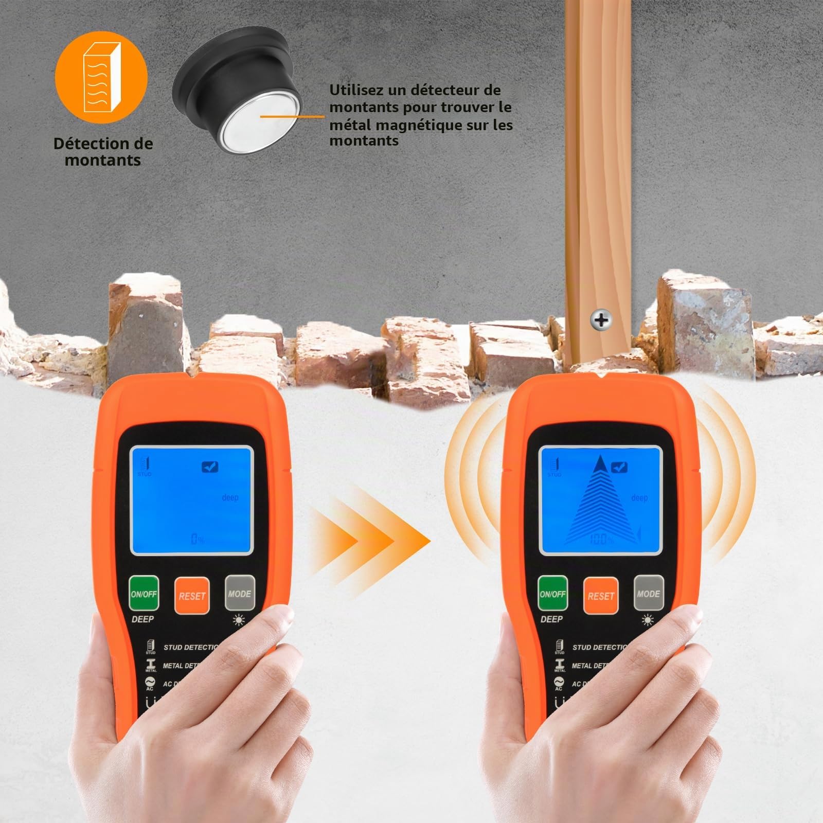 Détecteur De Tubes Et Câbles, Détecteur Numérique De Fils Et Métaux Avec Affichage Lcd, Détecteur De Fil En Courant Alternatif, Poutrelles En Bois, Tuyaux, Clous Et Niveau à Bulle, Capteur (orange)