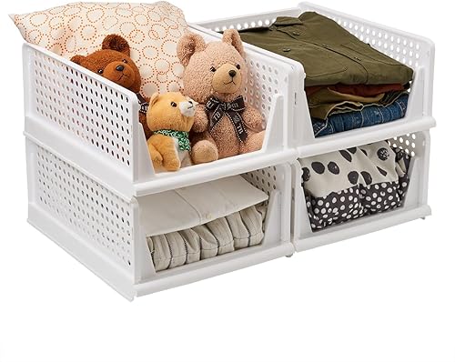 Miniatura 5 de EZOWare Cajón extraíble apilable de 4 niveles, estante organizador de ropa plegable, estantes de cesta de almacenamiento para armario para dormitorio