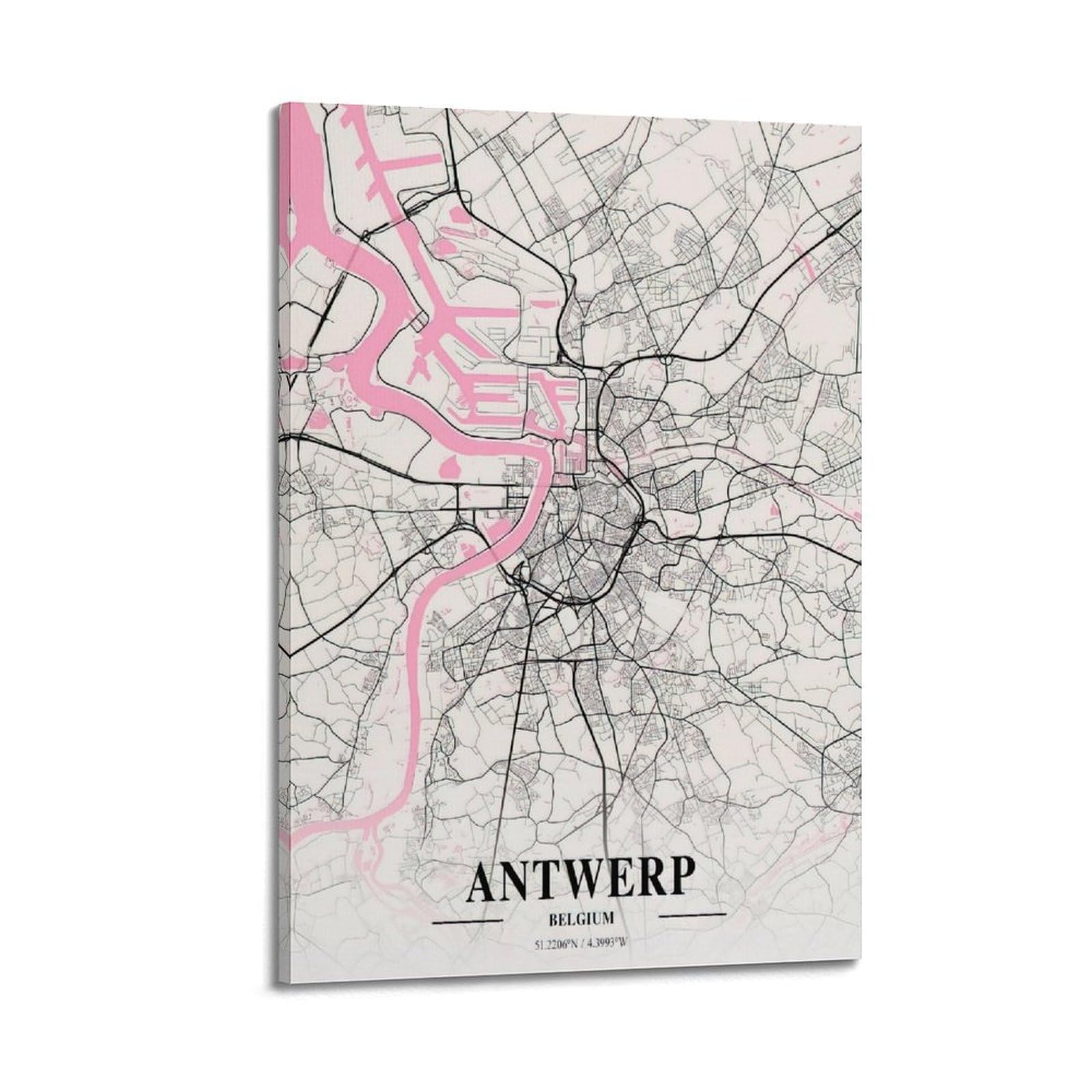 BPQN Poster carte vintage Europe Belgique Anvers 60 x 90 cm