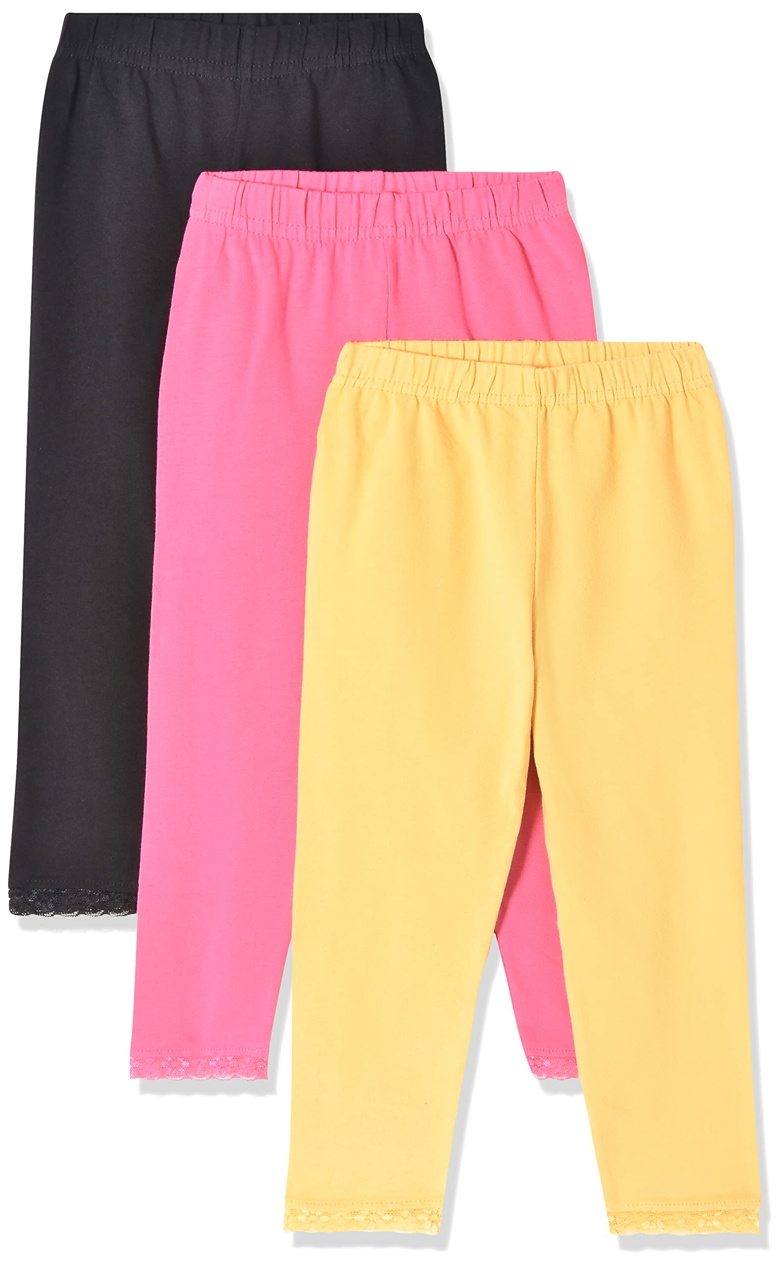 Max Girls Solid Elasticated Leggings - Pack of 3