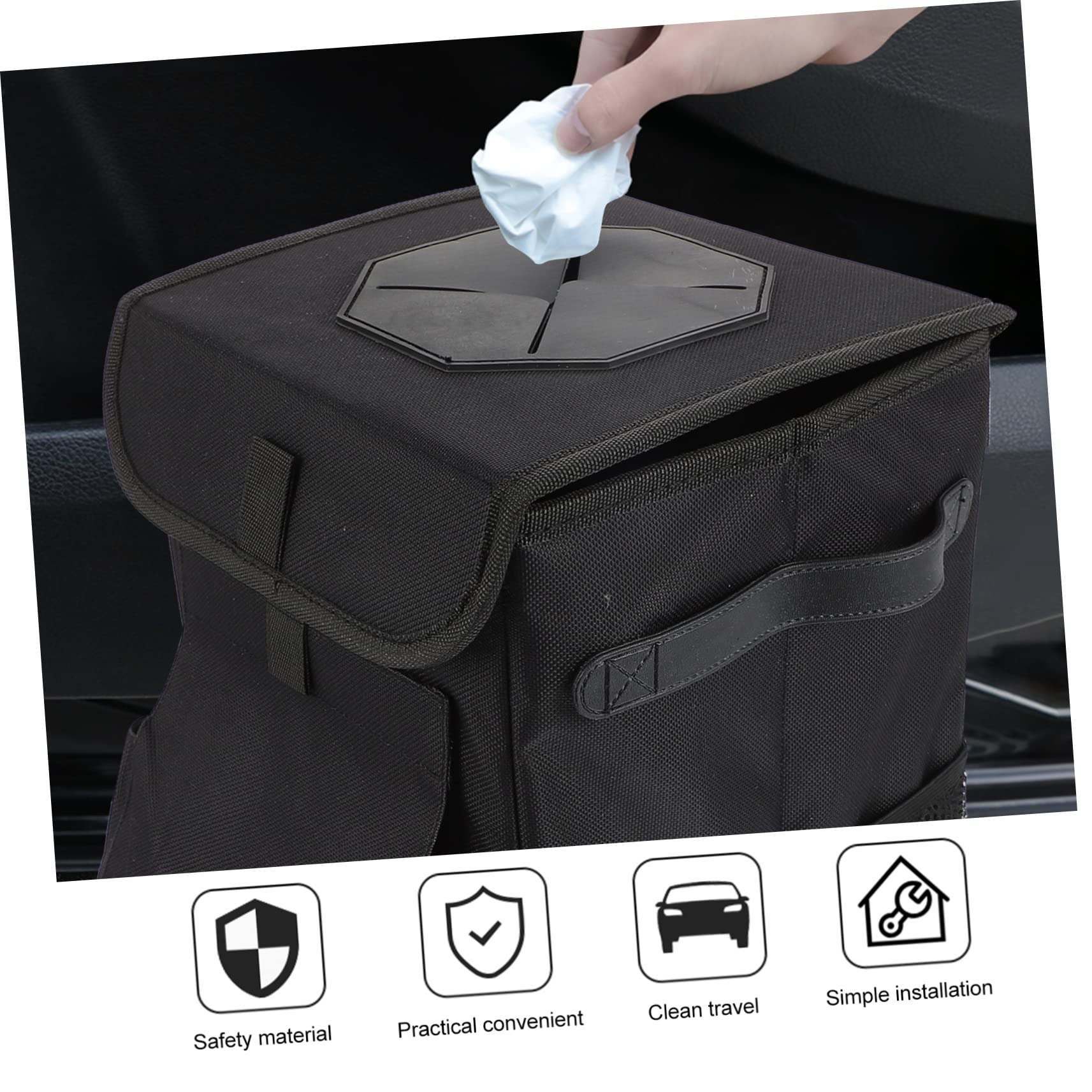 Zerodeko Auto Mülleimer aus Oxford Gewebe, Faltbar und Hängbar, Schwarz | Seitentaschen aus Mesh und Fronttasche, für Konsole oder Vorderen Sitz, für Kinder im Fahrzeug