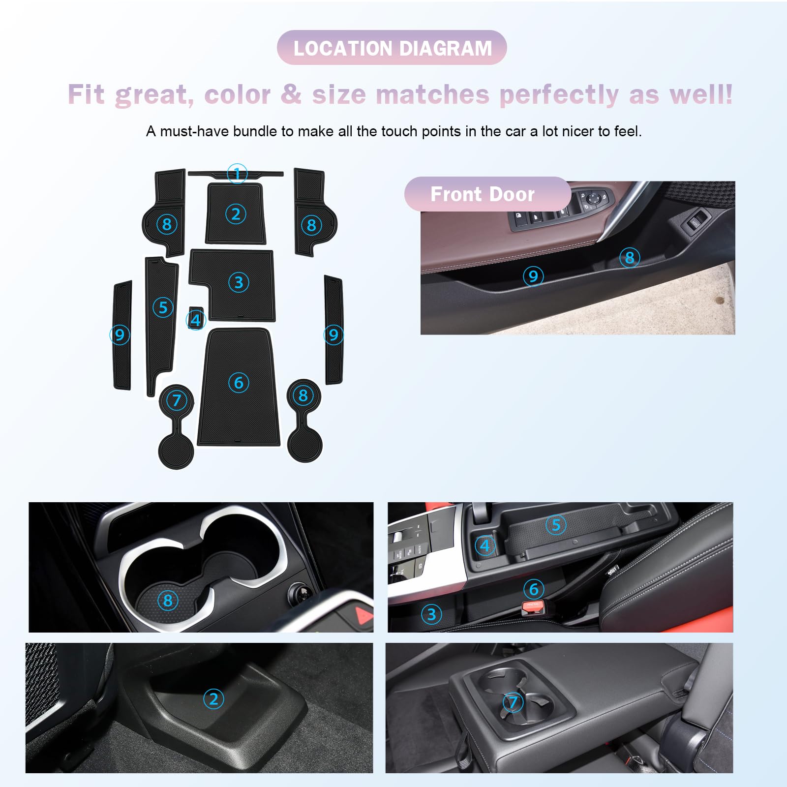 Set 12 Tappetini In Gomma Per BMW X1 IX1 U11 2022-2025 - Per Console, Portabicchieri E Porte - Antiscivolo E Impermeabili - Foto 5