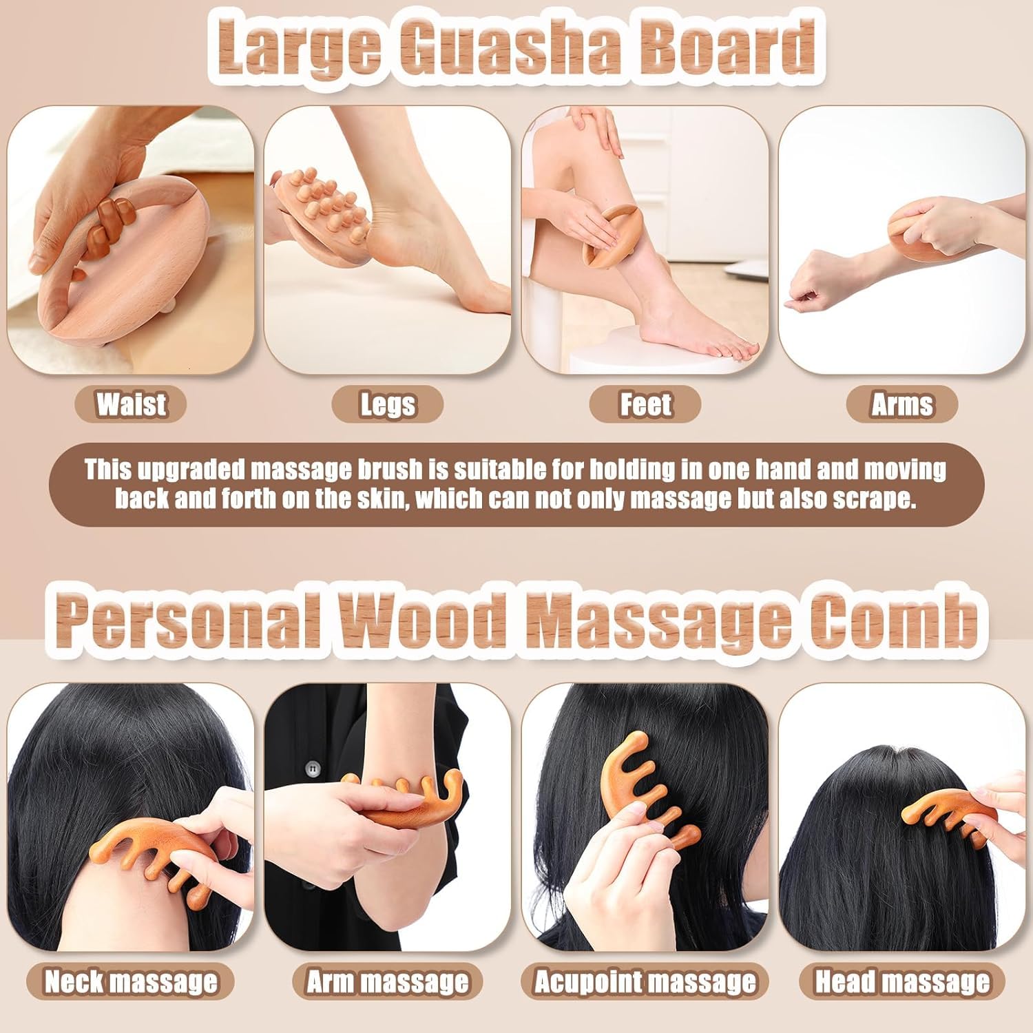 Ensemble d'outils de massage en bois 6 en 1 professionnel complet Maderoterapia Rouleau de massage Gua Sha Kit de massage fascia Rouleau Outils de sculpture du corps pour façonner le corps Soulagement
