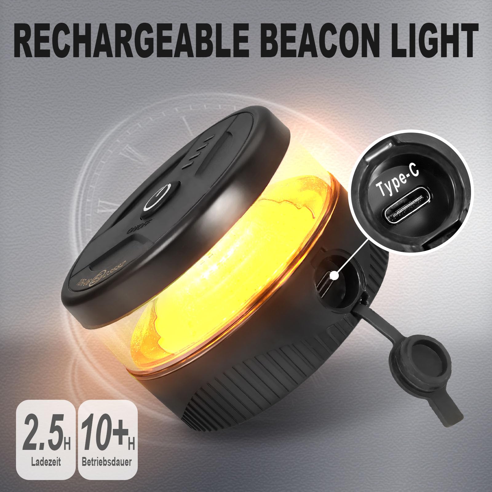 Agrieyes USB-C Rundumleuchte Akku, 32 LED Wiederaufladbare Stroboskoplichter mit Magnet, Mini Gelbe Warnblinkleuchte für Lkw, Fahrzeuge, Traktoren, Tragbar, Wasserdicht Tragbar Wasserdicht