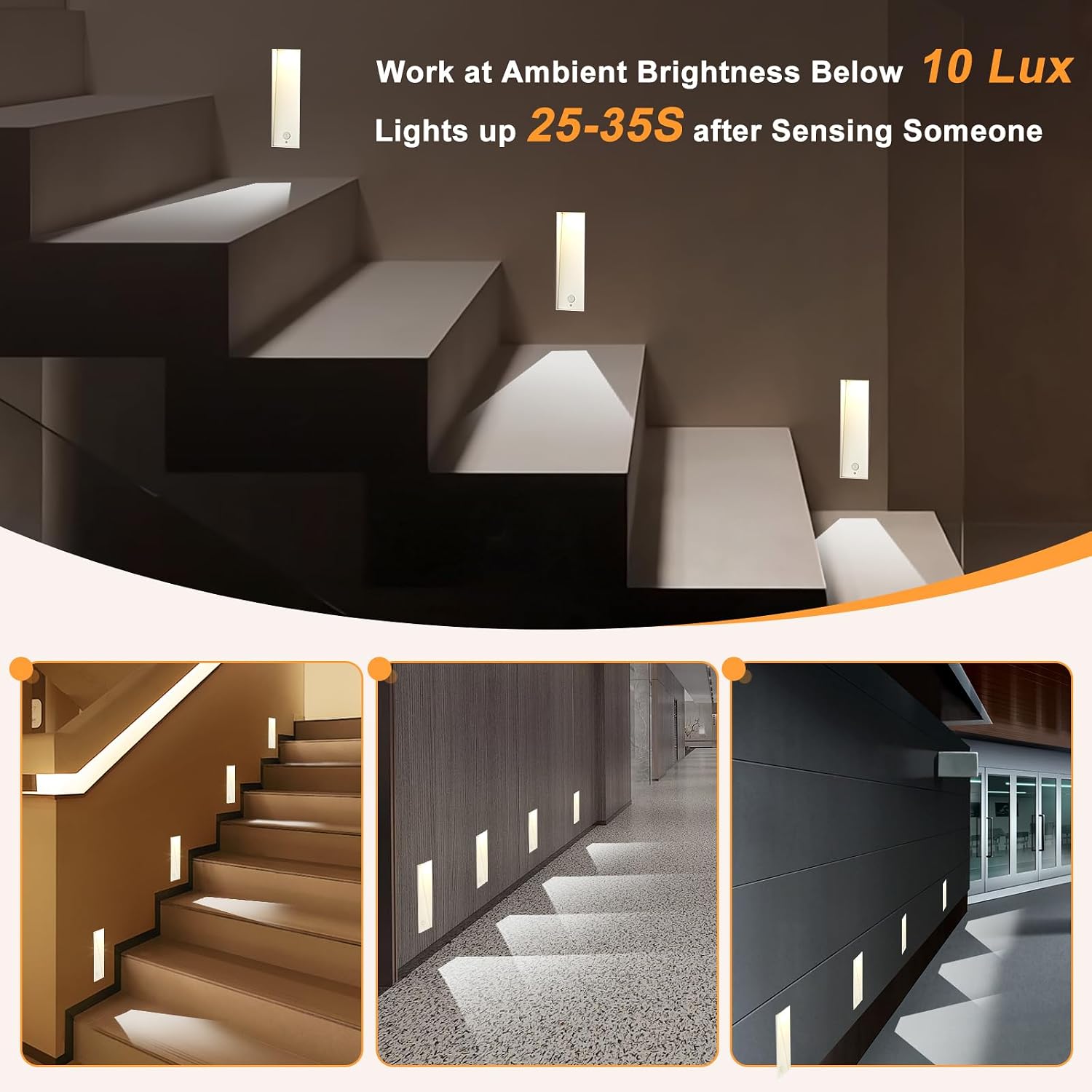 3W 3000K Recessed Motion Sensor Step Light,IP65 Trimless Stair Light(White) | Indoor,for Stairway,Built-in driver,Replaceable light body,Directly connect to 120V,Light sensing,Human body sensing