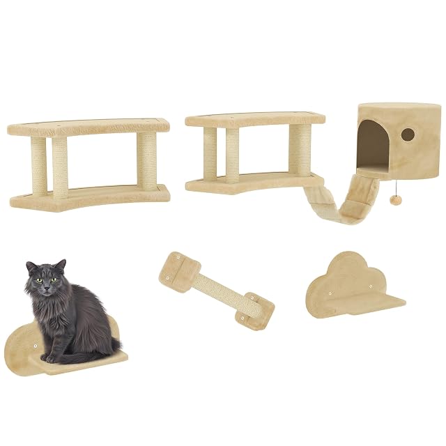 PawHut Pared Escalada Gato 5 pz. árbol rascador casa Gato para 5kg Beige
