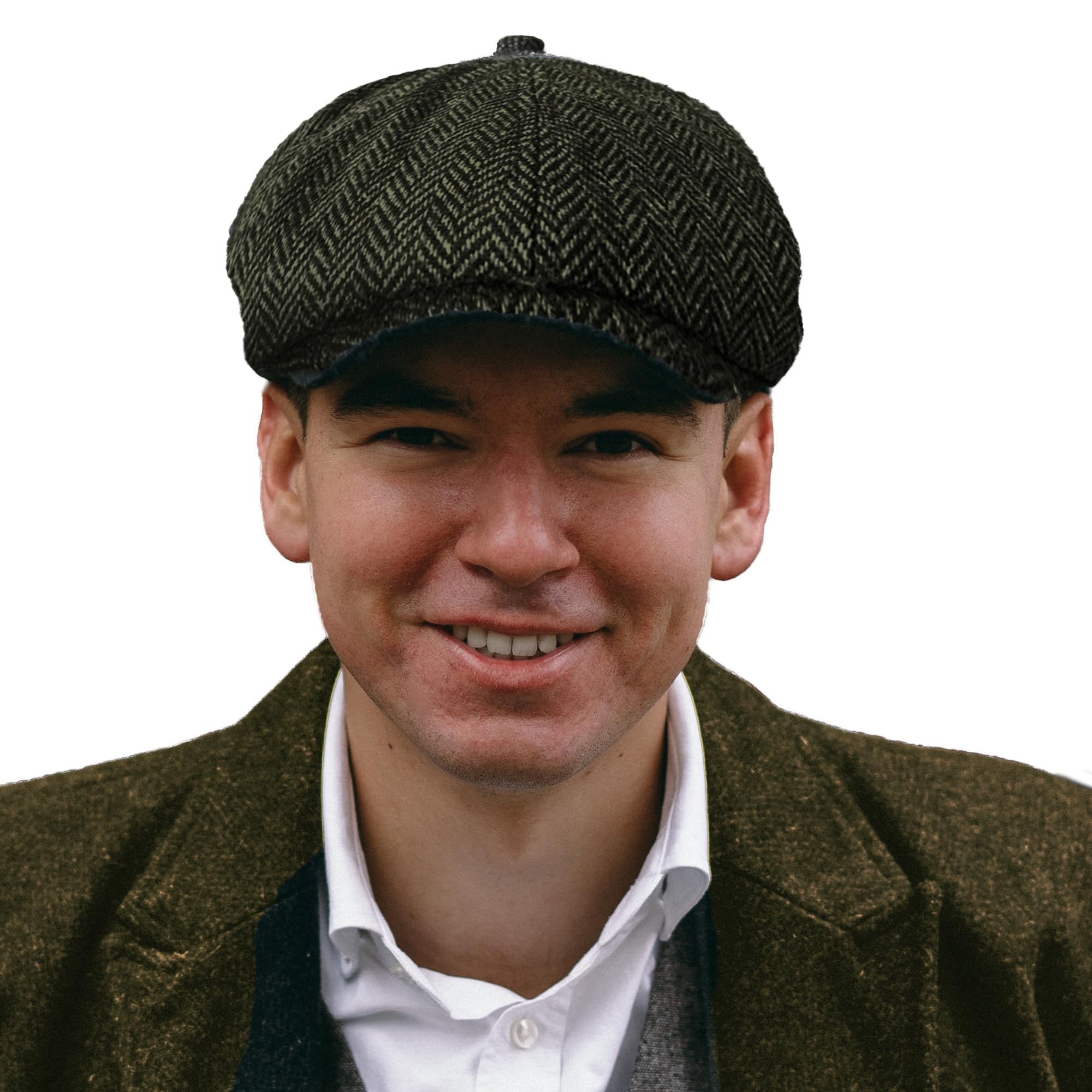 Toskatok Men's Olive Toskatok® Unisex Ladies 8 Panel Herringbone Tweed Wool Blend Baker Boy Newsboy Flat Gatsby Hat Cap