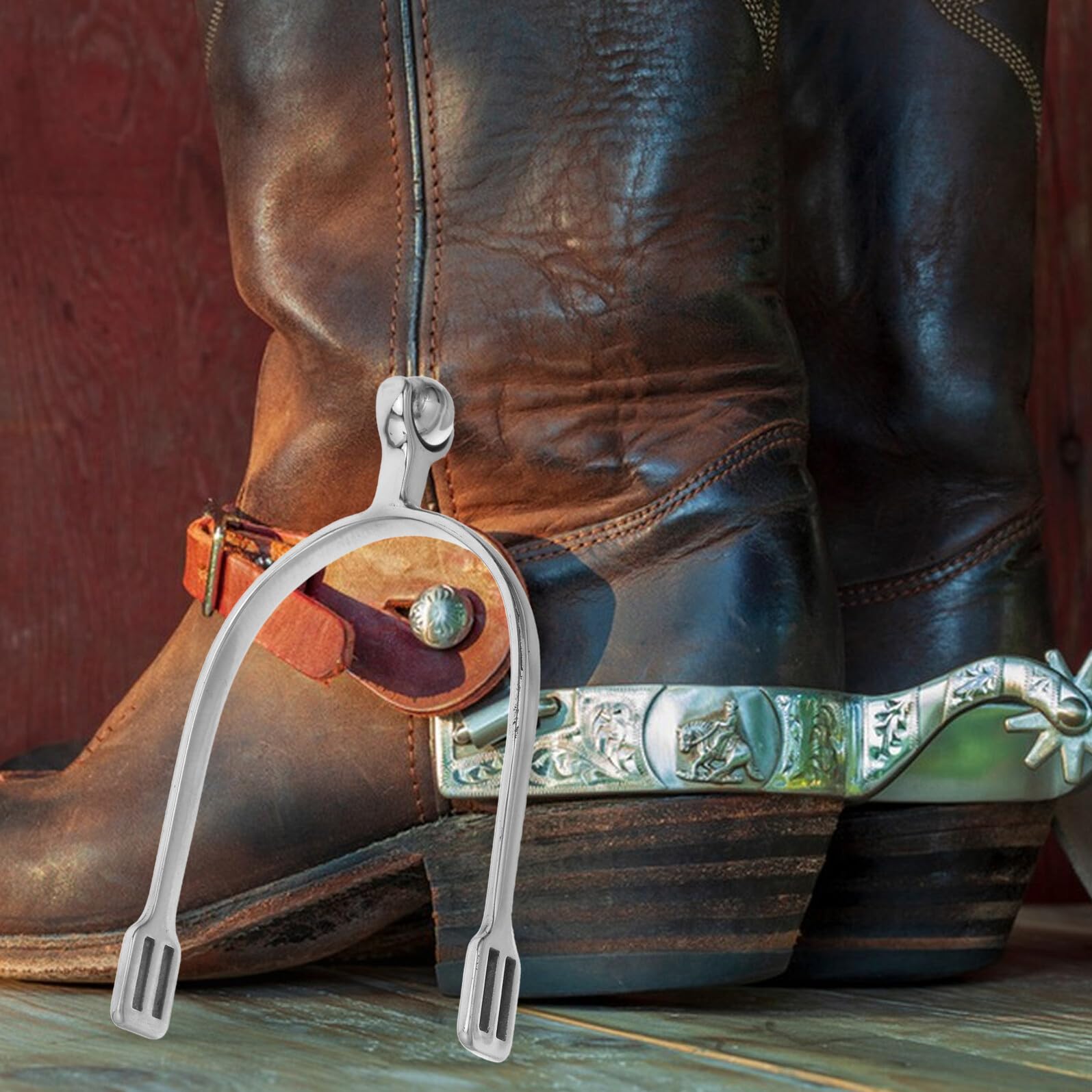Speroni da Equitazione in Acciaio Inox con Palla Rotante, Sperone Inglese per Uomo, Accessori per Cavalli, per Principianti, Cowboy e Spettacoli Equestre