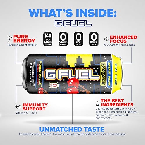 Miniatura 3 de G Fuel Pac-Man Power Pellet - Bebida energética piruleta de cereza, lata de 16 onzas, paquete de 12 unidades