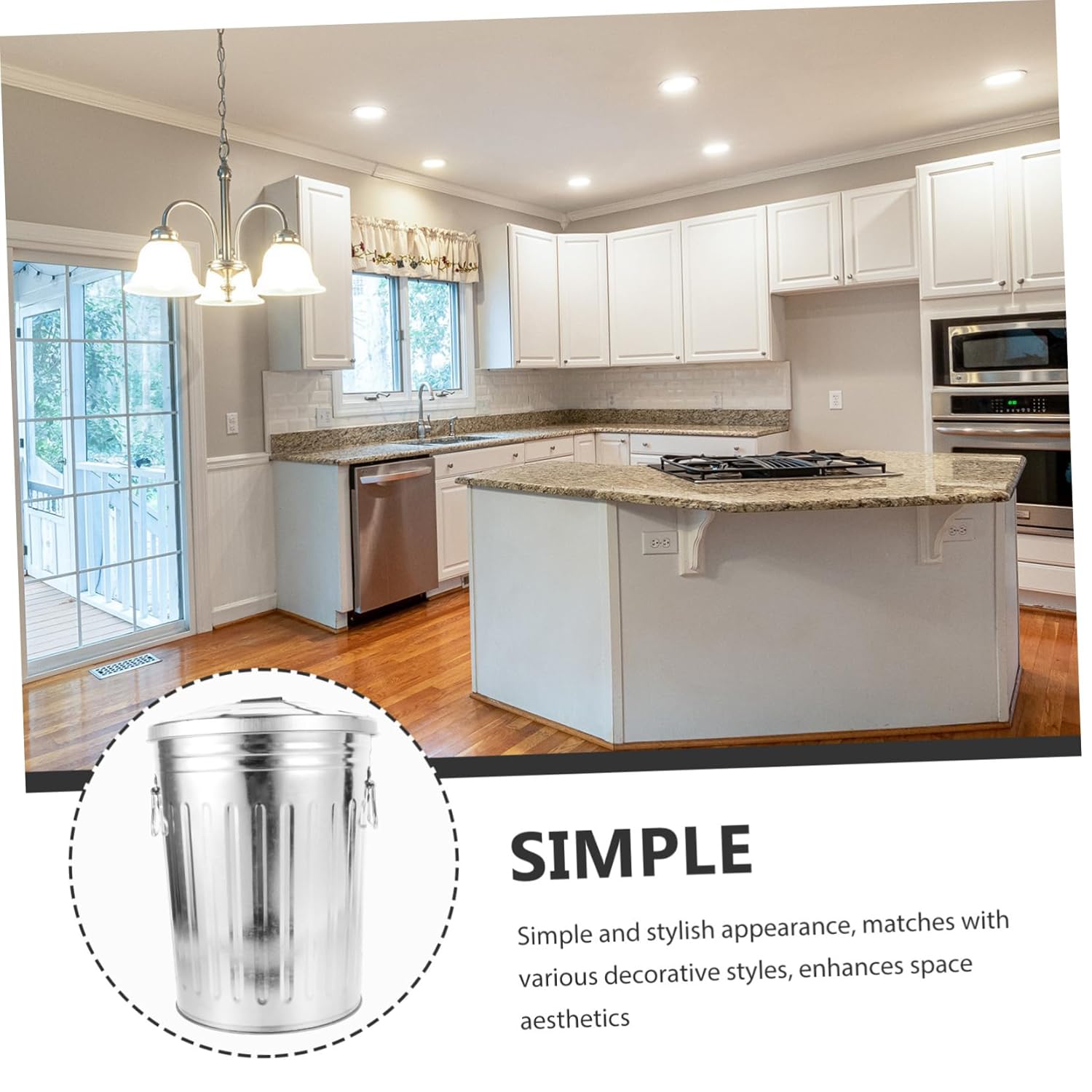 Metal Trash Can with Lid Round Outdoor Garbage Bin Corrosion Resistant Waste Basket for Kitchen Bedroom Office Home Use