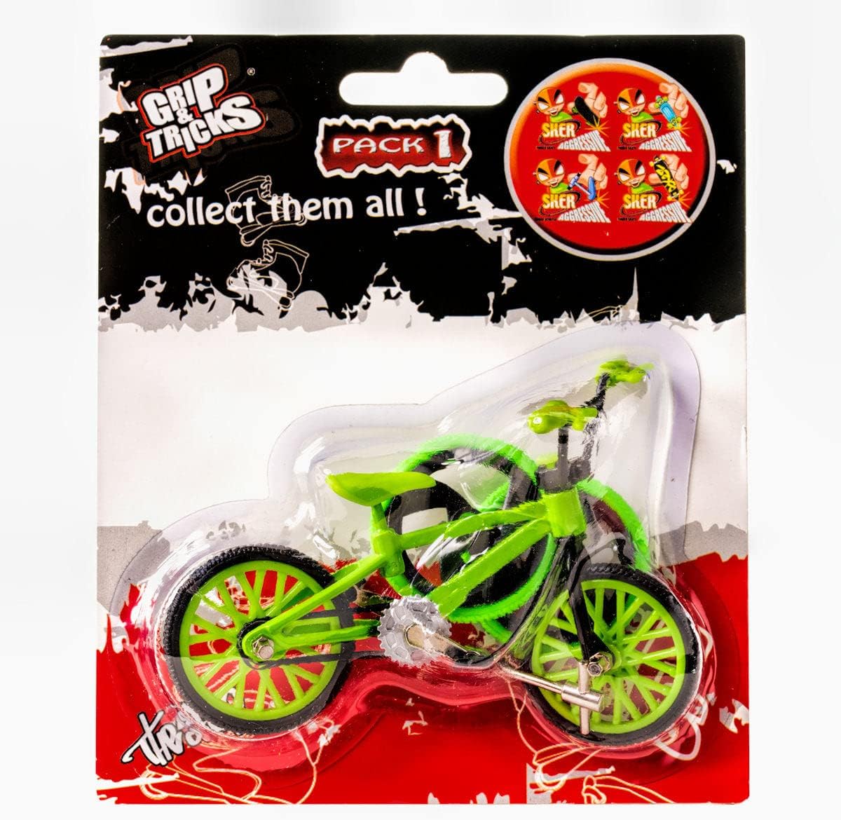 SPIRITRIDERS GRIP TRICKSGreen Finger BMX Freestyle with 2 Extra Wheels & 1 Tool - Pack 1 - Finger Toy for 6+ Kids