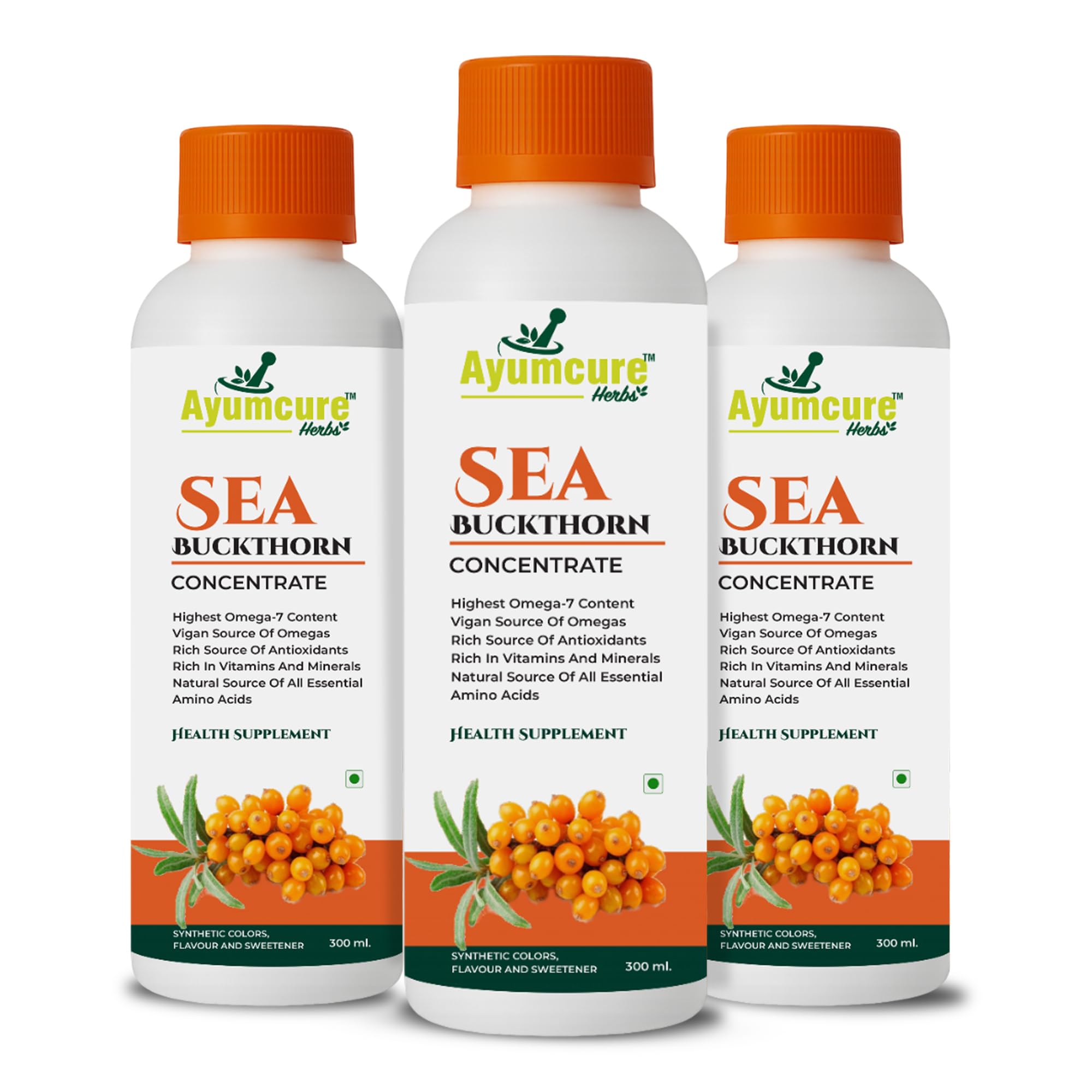 Ayumcure Sea Buckthorn Concentrate Pulp 300ml | High in Omega 3, 6, 7 & 9 | Rich in Vitamins, Minerals & Antioxidants|Sugar-Free Herbal Supplement for Skin, Heart, Brain & Gut Health | (Pack of 2) — Amazon image 7