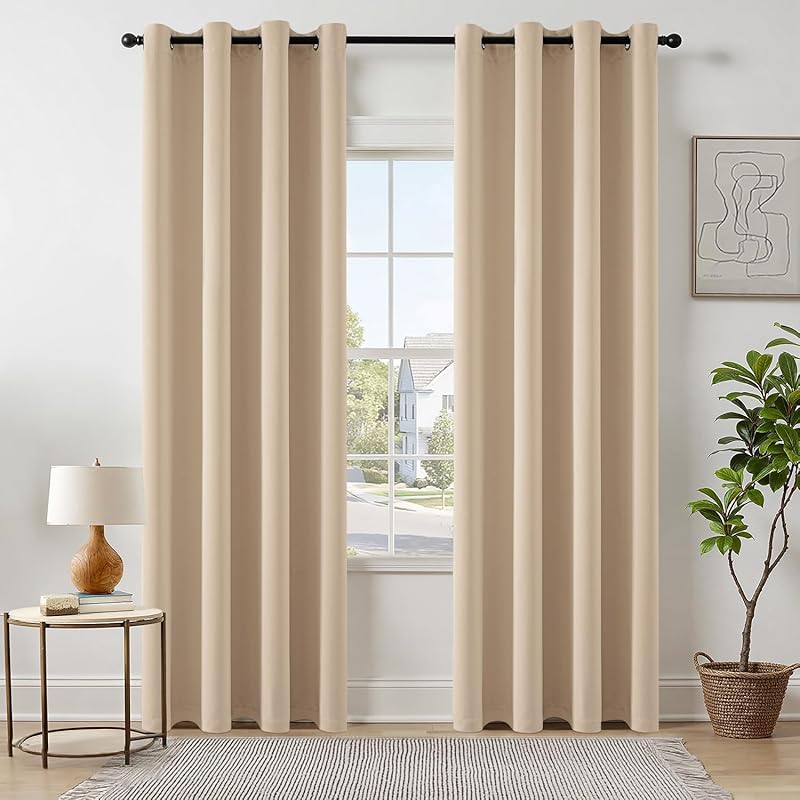 EMEMA Rideau Occultant Beige à Oeillets 140x225 CM Lot de 2 Rideaux Opaque Doux et Esthétiques Occul